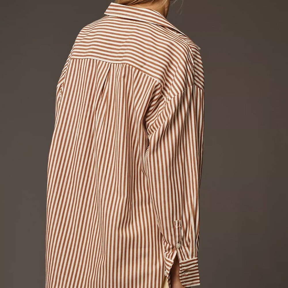 Maeve by Anthropologie Camel/White Striped Bennet Buttondown